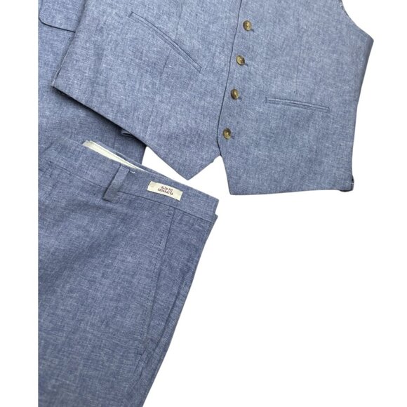 JOS A BANK LINEN Slim Blue 3 Piece Business Casual Blazer Vest Pants Suit 38R - Picture 8 of 11